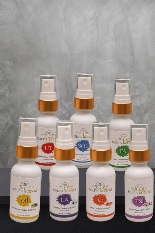 FULL SET includes all SEVEN Solfeggio Frequency Chakra Balancing Fine Mist Sprays. 30mL bottles each.